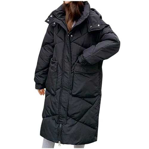 Zeiayuas Women Long Quilted Coat Hooded Maxi Length Long Sleeve Puffer Jacket Padded Coat Winter Outerwear Water-Resistant Plus Size Outerwear Plush Thicken Puff Jackets Outdoor Ski Hiking Outerwear