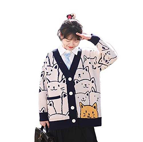 Esdlajks Sweaters for Women Cartoon Cute Loose Knit Cardigan Female Japanese College Style Sweater Coat