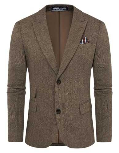 PJ PAUL JONES Men's Vintage Herringbone Tweed Blazers British Wool Blend Sport Coat Jacket