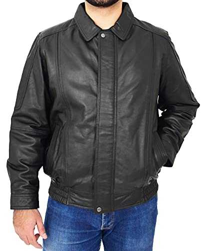 A1 FASHION GOODS Mens Leather Blouson Jacket Regular Fit Classic Bomber Patrick