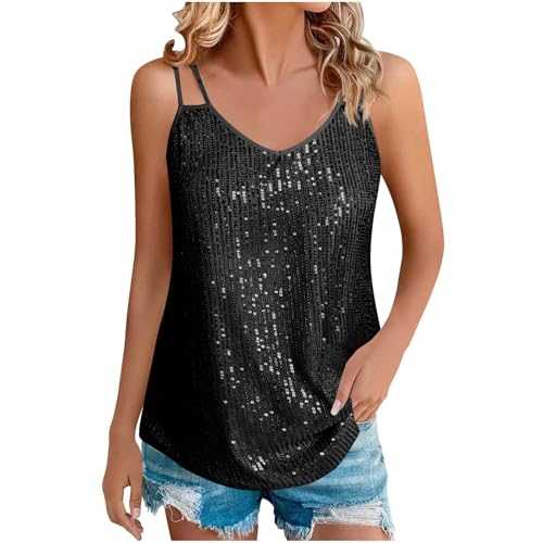 Party Tops for Women UK Sequin Tank Top V Neck Sparkle Top Sparkly Glitter Halter Top Sexy Shimmer Country Concert Tops Glitter Sequined Vest Sequin Sequin Camisole Tops