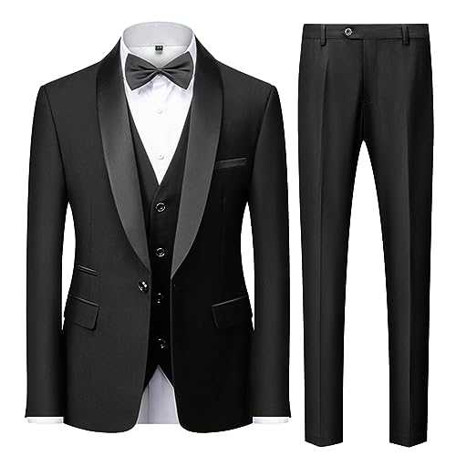 Mens 3 Piece Suit Slim Fit One Button Solid Color Wedding Classic Tuxedo Set