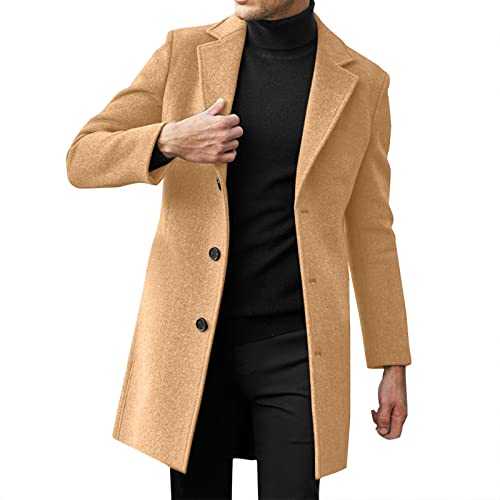 Trench Coat Men Casual Solid Color Duffle Coats Wool Blend Top Winter Warm Thick Single Breasted Jacket Classic Windproof Business Overcoat For Men UK