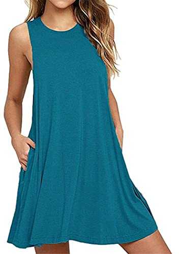 OMZIN Women's Summer Sleeveless Crewneck Tank Dress Casual Solid Color Flowy Swing Dress