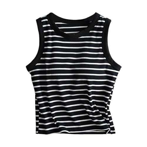 Women's Vest Tops with Built-in Shelf Bra Striped Print Padded Camisole Undershirts Adjustable Strap Breathable Yoga Tank Tops Gym Summer Tanks Stretch Comfy Running Vest Tops