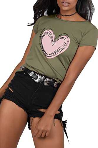 Fashion Star Womens Cap Sleeve Love Heart Round Neck T-Shirt Basic Jersey Tee Top