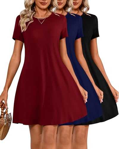 Huukeay 3 Pack Women Casual T Shirt Dresses Short Sleeve Round Neck Loose Fit Tunic Dresses Summer Swing Dress…