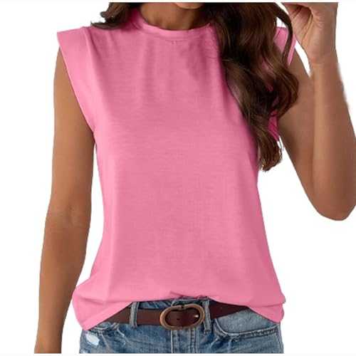 Summer Tops Women Sale Clearance Cap Sleeve Tank Top CasualSolid Color Loose Fit Sleeveless T Shirts Lightweight Comfy Round Neck Tunic Vests Going Out Basic Tees Cami Gym Running Blouses Shirts
