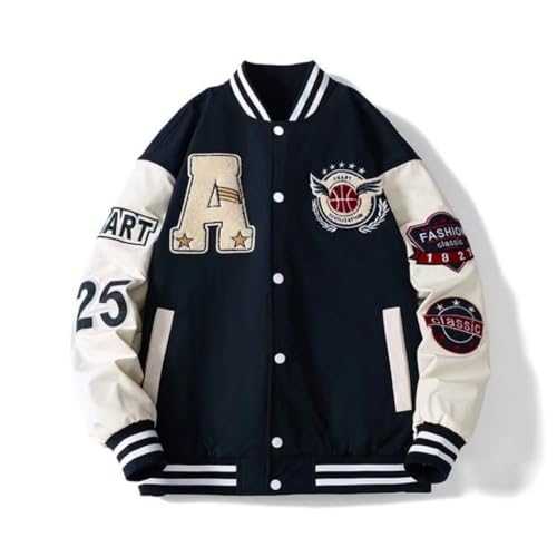 YeGang Men's Varsity Jackets - College Bomber Jacket Vintage Sweatshirt Casual Unisex Streetwear Y2k Oversized Coats with Patch