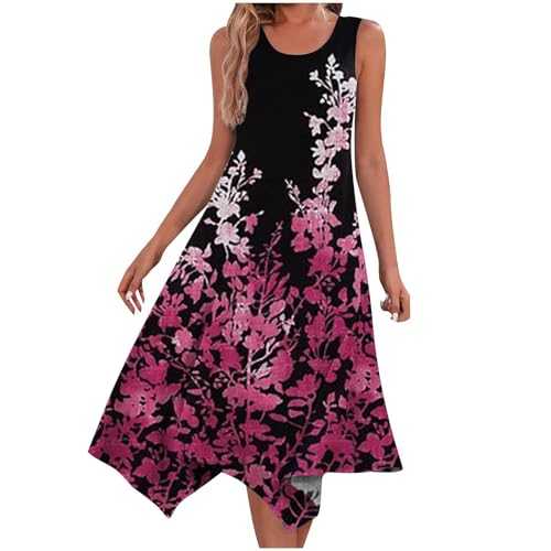 AMhomely Dresses for Women Sleeveless Midi Dress Gradient Casual Dress Irregular Hem Party Dress Vintage Tie-dye Print A-line Dress Elegant Vest Dress Hanky Hem Dress Holiday Vacation