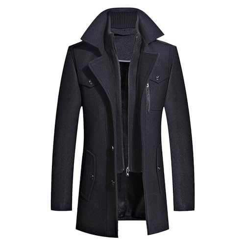 JEShifangjiusu Men'S Trench Coat Wool Coat Winter Classic Overcoat Top Pea Coat Casual High Collar Business Trench Overcoat