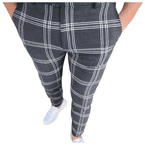 Mymyguoe Checked Trousers Men's Suit Trousers Chino Trousers Men's Trousers Stretch Fabric Trousers Slim Fit Stretch Chino Trousers Checked Flex Men's Jogging Bottoms Suit Look Casual Trousers