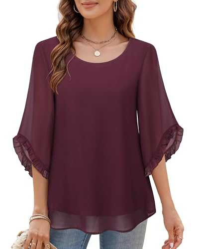Women's Round Neck Plaid Chiffon Back T Shirt Short Sleeve Pocket Blouse Tops