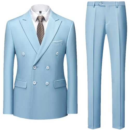 BoShiNuo Men's Slim fit Casual Double Breasted Suit Trousers Business Suit Jacket Slim fit Blazers Coat Pants 2 Pcs Set