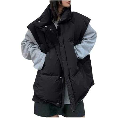 KUIH Women's Gilets Plus Size Thick Padded Waistcoat with Pockets Warm Sleeveless Coat Quilted Puffer Jacket Ladies Body Warmer Thermal Vests Down Vest Jacket Cozy Top Outwear Winter Clothes