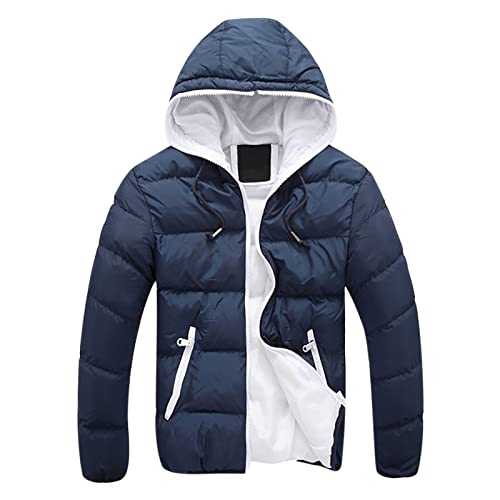 Mens Winter Coat with Hood,Mens Padded Jacket Hooded Heavyweight Warm Fashion Casual Solid Color Cotton Puffer Jacket Sale Clearance UK Size 10-20