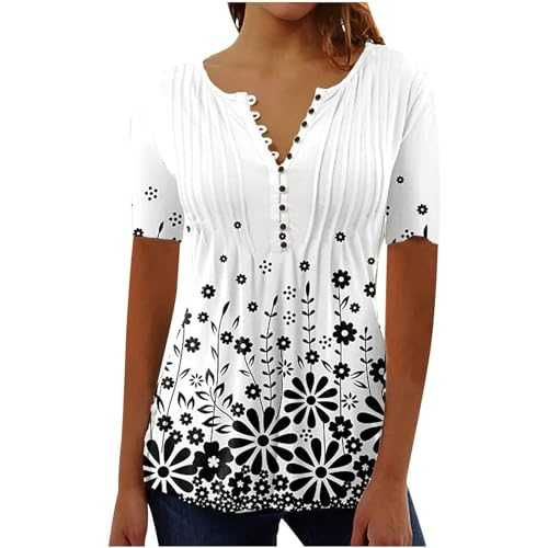 Womens Tshirt,Women's Blouses,Tops for Women UK,Women's Summer New Chest Button Pleated Casual Short Sleeved T Shirt Women's Top Womens Long Sleeve Tee