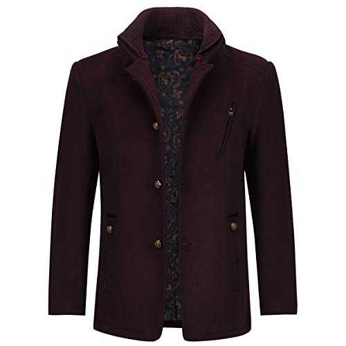 Allthemen Mens Trench Coat Slim Fit Woolen Jacket Warm Winter Trench Overcoat Button Smart Top Coats