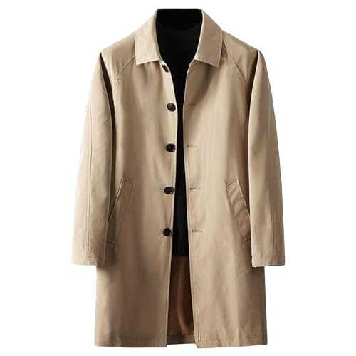 Men'S Trench Coat Slim Fit Notch Lapel Single Breasted Lightweight Windbreaker Casual Long Jacket Overcoat