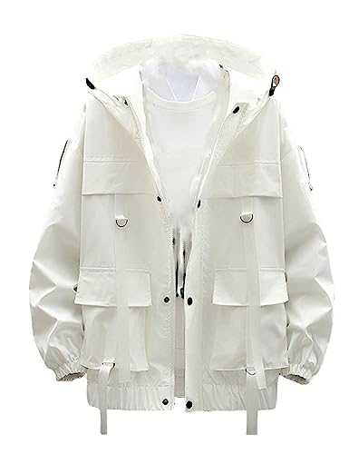 Mens Hip Hop Streetwear Windbreaker Jacket Lightweight Casual Outdoor Bomber with Ribbons Coat