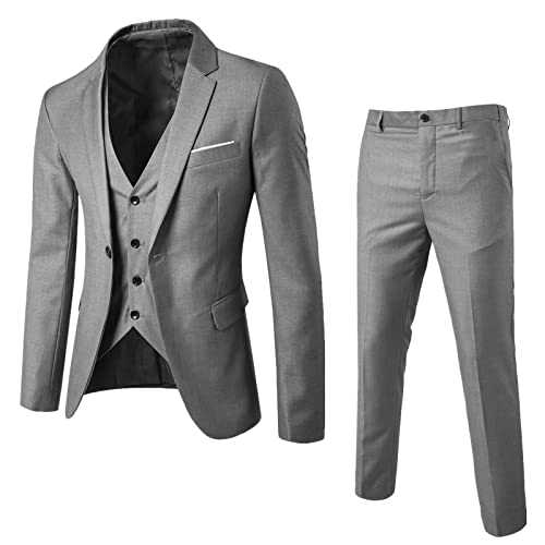 Men Suit 3 Piece - Regular Fit Solid Color Business 50s Vintage Black Suits Jackets Large Sizes Tuxedo Suits Classic Business Jacket & Trousers & Jacket Vest Slim Fit Suits for Wedding Party