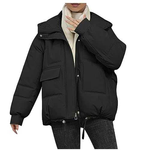 RIKAY Down Jacket Women Hood Lightweight Winter Warm Padded Coats Down Filled Coat Parka Quilted Puffer Jackets Outdoor Windproof Cotton Jacket with Pockets UK Size 10-18