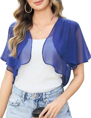 Aottori Bolero Shrug for Women Summer Chiffon Cardigans UK Ladies Short Sleeve Open Front Sheer Shawl Tops Thin Cropped Cardigan Jackets Evening Wedding