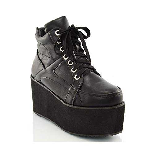 Ladies Chunky Cleated Sole Womens Platform LACE UP Goth Punk Ankle Boots Shoes Size 3 4 5 6 7 8