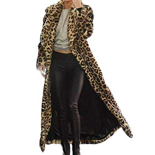 IQYU Faux Fur Jacket Women's Long Leopard Coat Leopard Jacket Faux Fur Coat Ankle Length Jacket Fur Coat Trench Coat Warm Parka Cardigan Fleece Jacket Fur Coat Winter Jacket