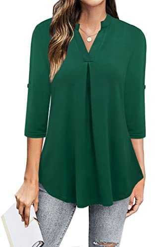 Ninedaily Womens Tops Dressy Casual 3/4 Sleeve V Neck Chiffon Shirt Work Blouses