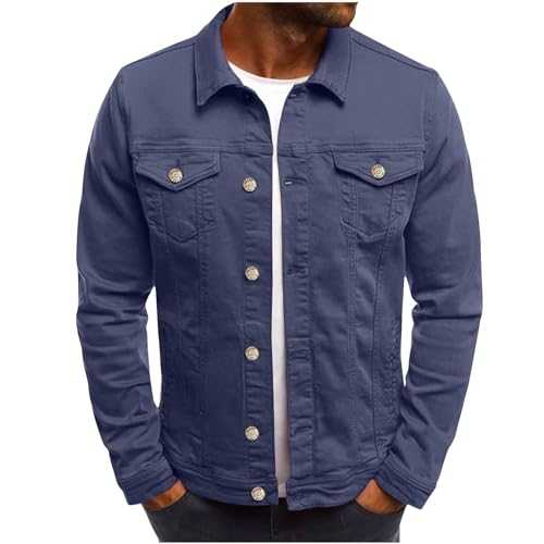 Jackets for Men UK Denim Outdoor Casual Men's Lightweight Jacket with Button Thin Sportwear Bomber Jacket Windbreaker Comfy Coat