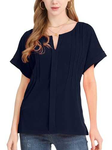 NWFZCCP Women's V-Neck Ruched Shirts - Business Blouses, Casual Tops for Summer