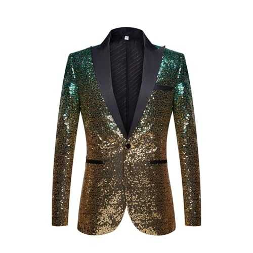 Mens Casual Blazer Jacket, Men Fashion Gradual Change Color Sequins Suit Jacket with Lapel Collared Slim Fit Coats Outerwear One Button Cardigan Sports Tuxedo Windbreaker for Party