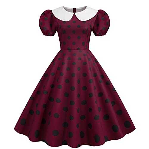 AMDOLE Denim Dresses for Women Women Party Casual Dots Print Short Sleeve 1950s Housewife Evening Party Prom Dress Womens Dresses Dresses for Women UK Elegant
