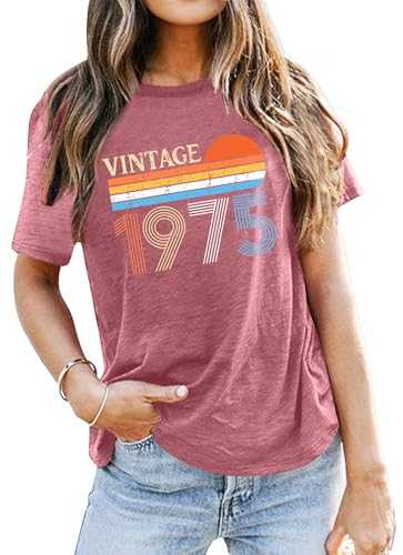 tiorhooe 1975 T Shirt Women 50th Birthday Shirt Short Sleeve 50th Birthday Gift T-Shirts Tops