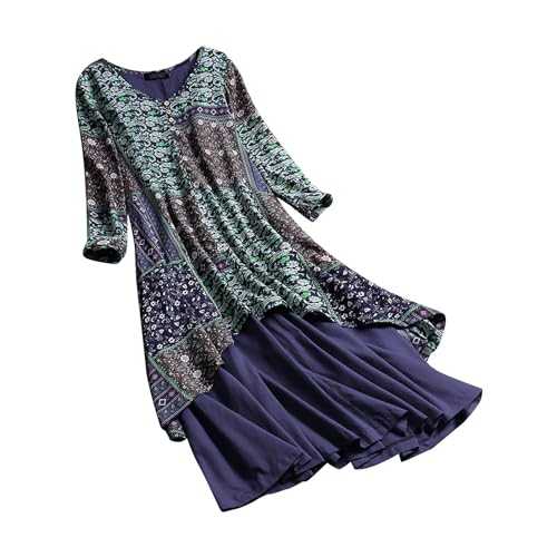 Rifuli 2024 Spring Summer Plus Size Dresses for Women Casual Loose V-neck Long sleeved Ethnic Midi Linen Dress