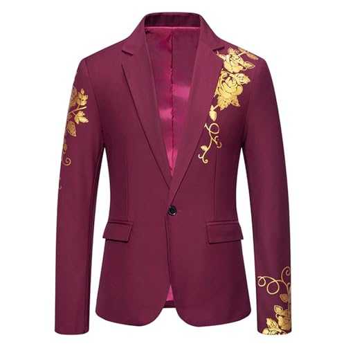 Mens Blazer Floral Foliage Tuxedo Jacket Mens Jacquard Jacket Paisley Lapel Suit Jackets Tailored Fit Elegant Blazers Slim Fit Blazers Gold Bronzing Blazer Business Wedding Jackets