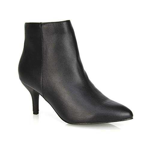 Womens Ankle Boots Low Mid Kitten Heels Ladies Zip Pointy Booties Shoes Size
