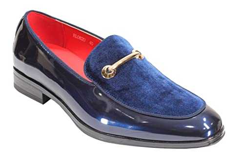 Men's Patent Leather & Velvet Upper Party Loafer Gold Buckle Dress Wedding Shoes
