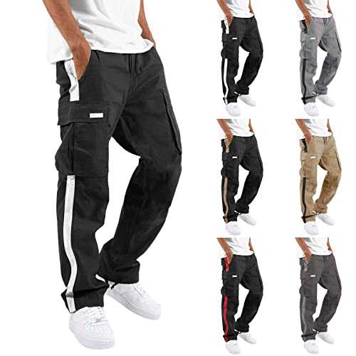 2024 Tracksuit Bottoms Men Combat Trousers for Men UK Loose Straight Multi Pockets Mens Joggers Bottoms Cargo Trousers Work Trousers Men Drawstring Black Trousers Men Flex & Versatile