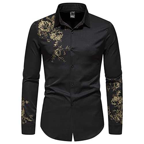 NQyIOS Mens 70s Disco Party Costume Gold Silver Multicolour Rainbow Plaid Sequins Print Long Sleeve Button Down Shirts Men Shirt Cotton