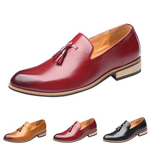 Men's Slip-on Loafers Shoes Man's Classic Pointed-Toe Oxfords Vintage Tassel Leather Shoes Casual Comfortable Loafer for Men Formal Dress Business Party Wedding