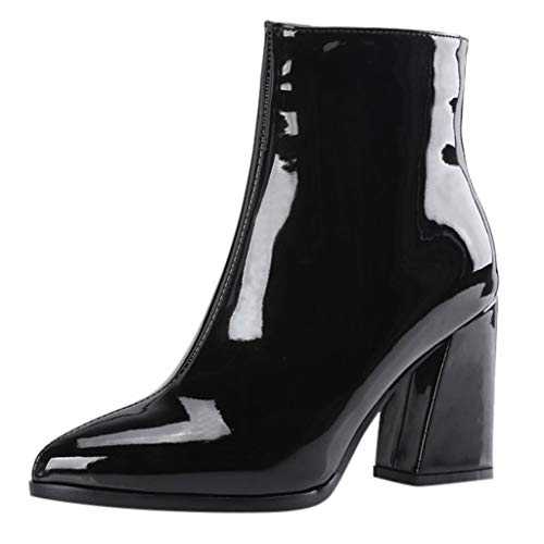 Yowablo Women's Boots Pointed Mirror Patent Leather Ankle Party Booties Shoes