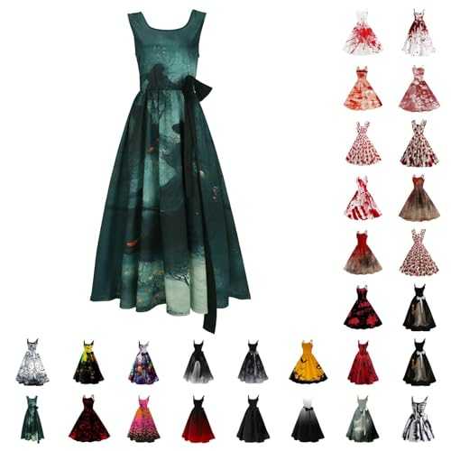 Bloodstained Halloween Costumes for Women Bloody Print Sexy Strapless Swing Midi Dresses Sleeveless Trendy Cocktail High Waist A-Line Tunic Dress