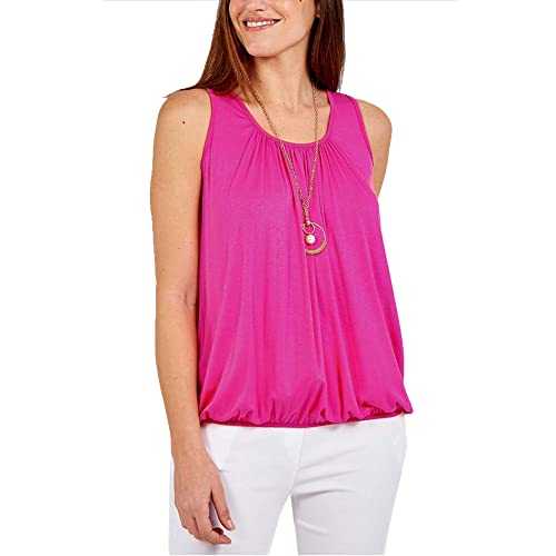 Women's Relaxed Ruched Neck/Hem Sleeveless Bubble Vest Top with Pendant Necklace - Coral Black Blue Grey Green White Red - Small-X/Large