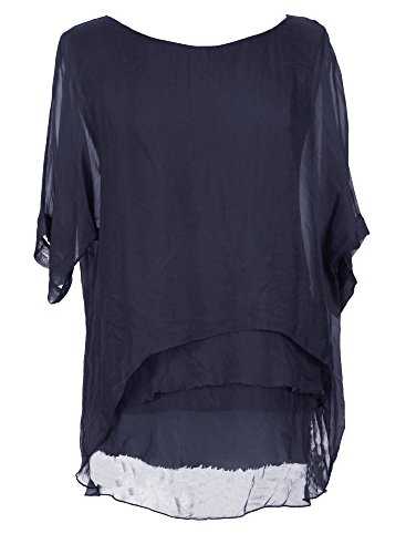 Ladies Womens Italian Lagenlook Short Sleeve Frill Frayed Hem Silk Tunic Top Blouse One Size