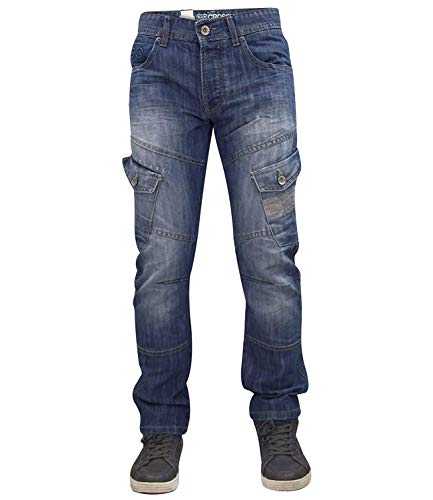 Crosshatch BNWT Designer Branded Heavy Duty Multi Pocket Dark Cargo Combat Denim Jeans Pants All Waist & Leg Sizes