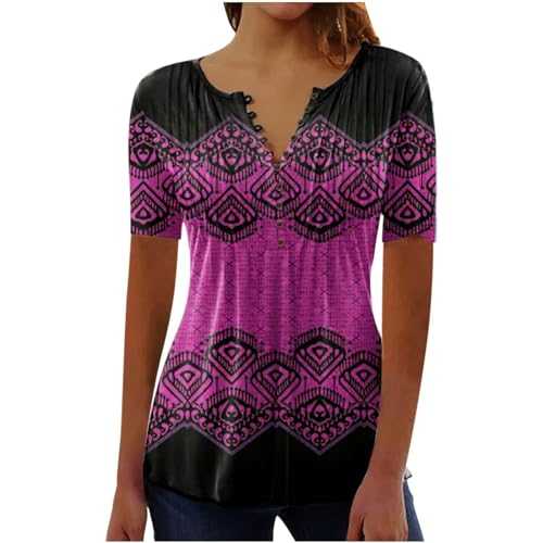 Qixiu Womens Tops,Women's Blouses,Women's Summer New Chest Button Pleated Casual Short Sleeved T Shirt Women's Top Long Sleeve Shirt Women for Layering,Long Tops to wear with Leggings