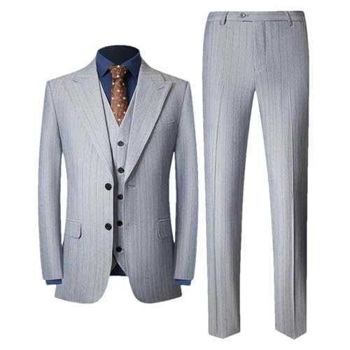 Men's Stripes Suit – Slim Fit 3-Piece Set Vest Trousers Fashion Business Groom Wedding Set