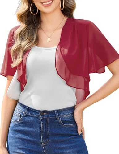 Aottori Women Bolero Shrug Summer Chiffon Cropped Cardigan Open Front Short Sleeve Shawl Tops Casual Lightweight Cardigans UK